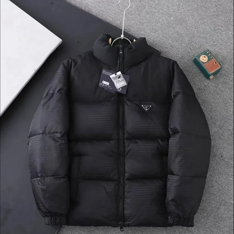 Prada Runners Short Puffer Jacket Black Honeycomb Logo