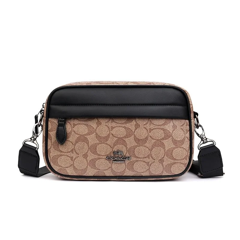 Coach Signature Tan & Black Crossbody Bag