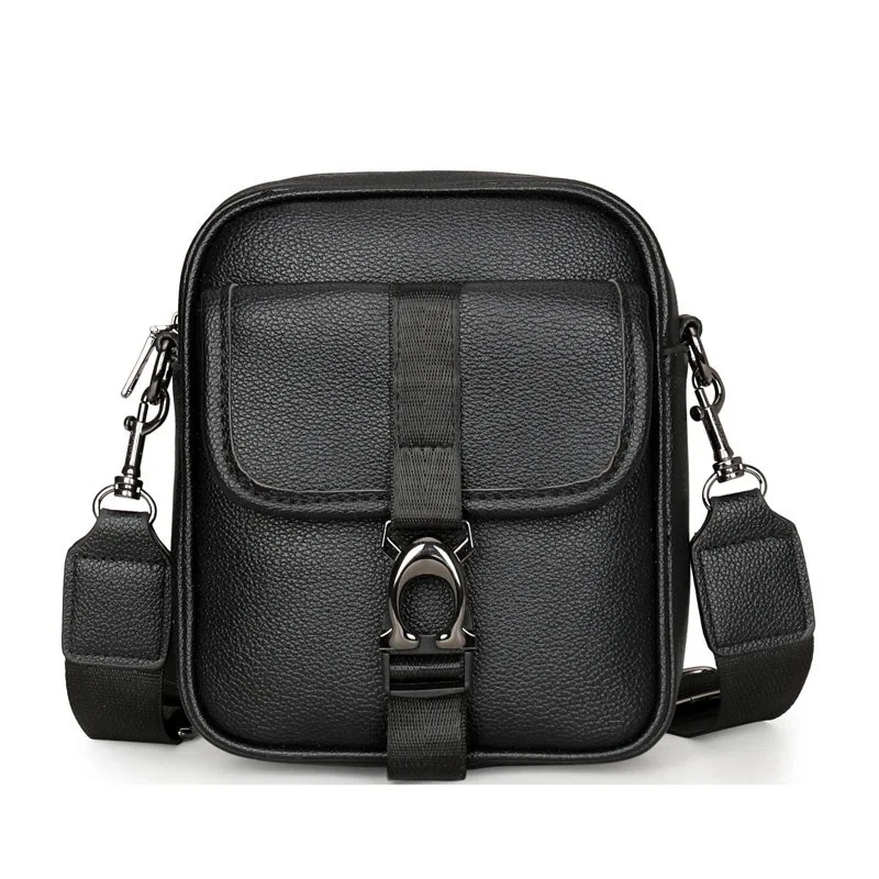 Black Leather Crossbody Bag with Metal Buckle