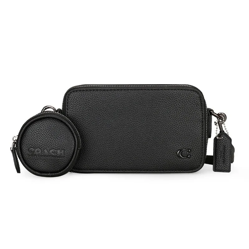 Coach Black Pebble Grain Crossbody Bag with Coin Purse