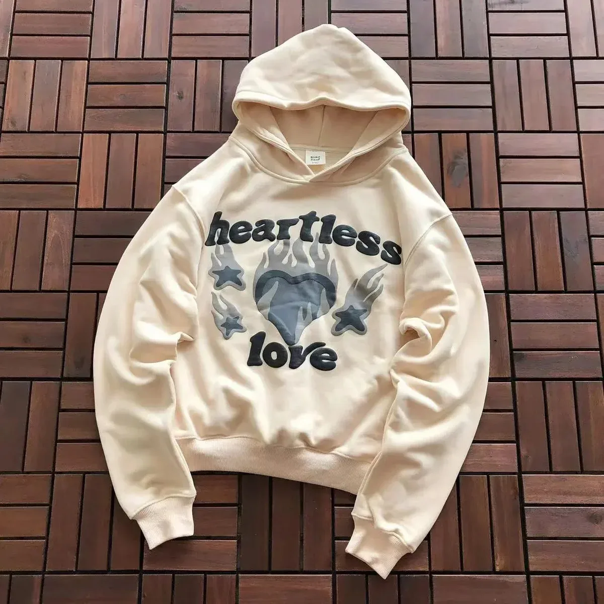 Unisex Heartless Love Hoodie Cream Graphic Sweatshirt