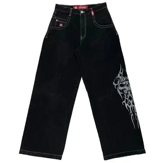 Black Tribal Print Wide Leg Jeans