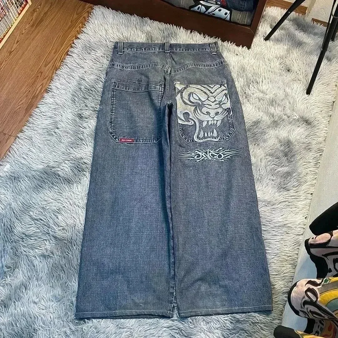 N08浅蓝 Tiger Print Denim Jeans