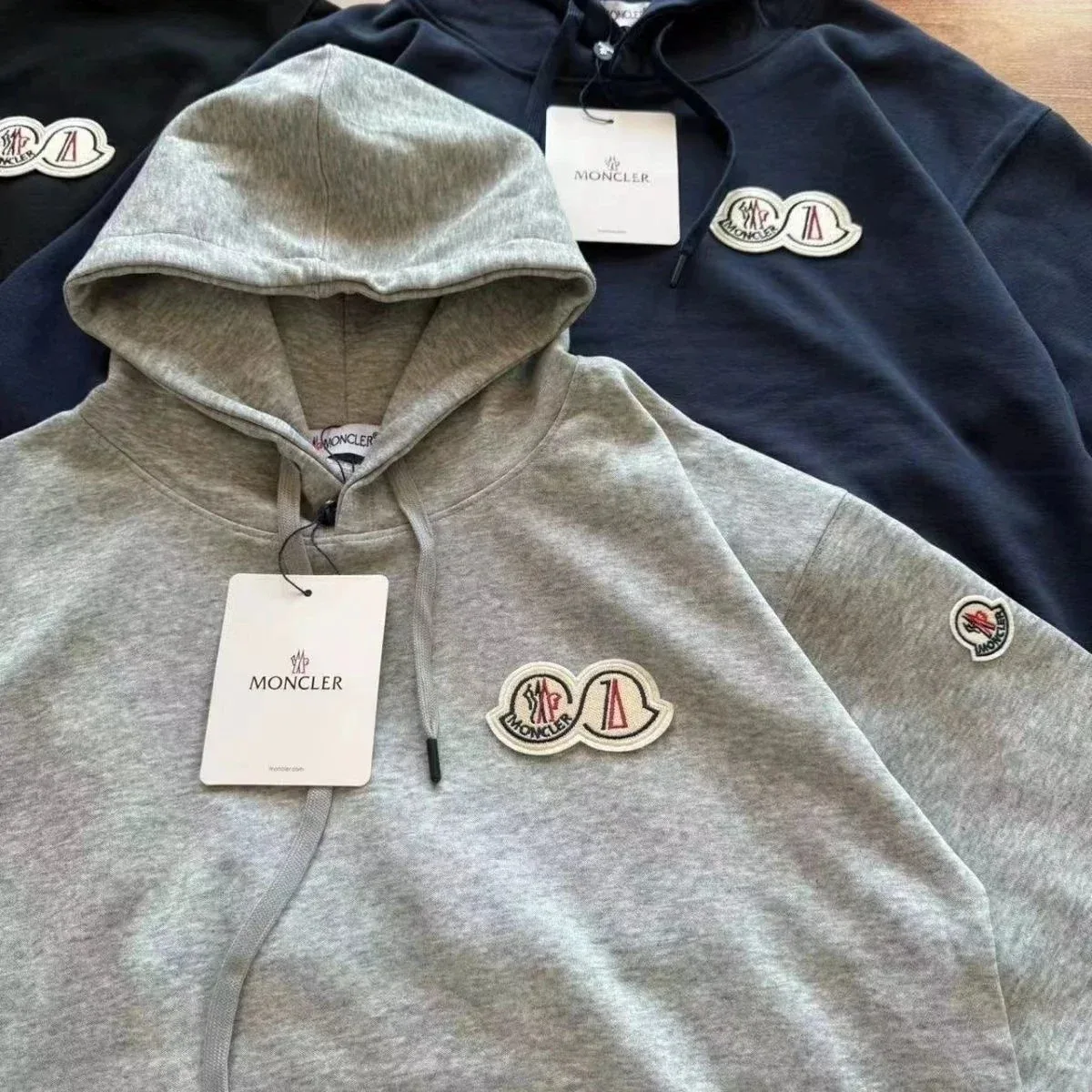 Moncler Hoodie Light Grey Fleece Sweatshirt