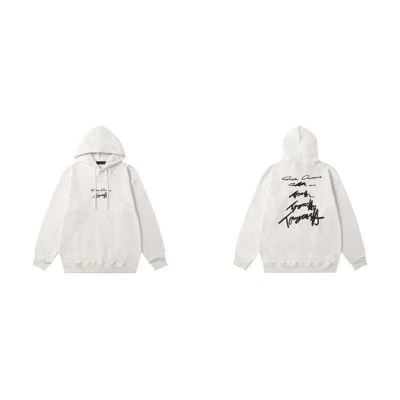 Rick Owens DRKSHDW White Hoodie with Script Print