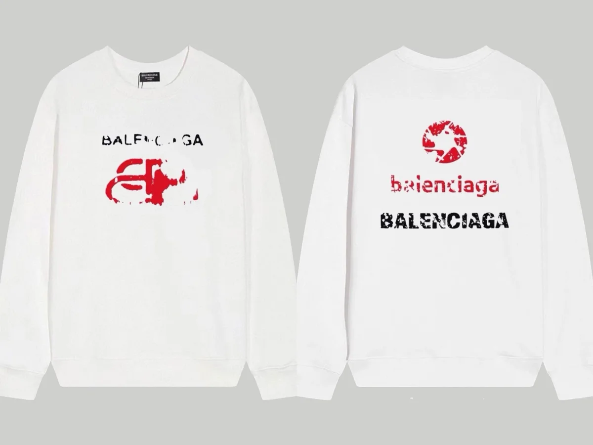Balenciaga White Red Logo Crewneck Sweatshirt