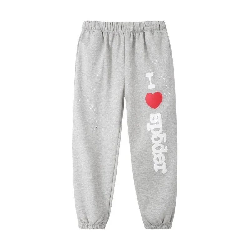 Grey I Love Spider Printed Sweatpants