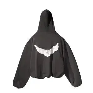 Black Oversized Hoodie with Wing Print