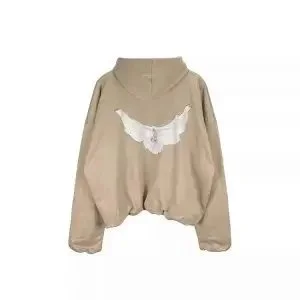 Unisex Beige Hoodie with Angel Wing Embroidery