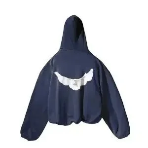 Navy Blue Wing Print Oversized Hoodie