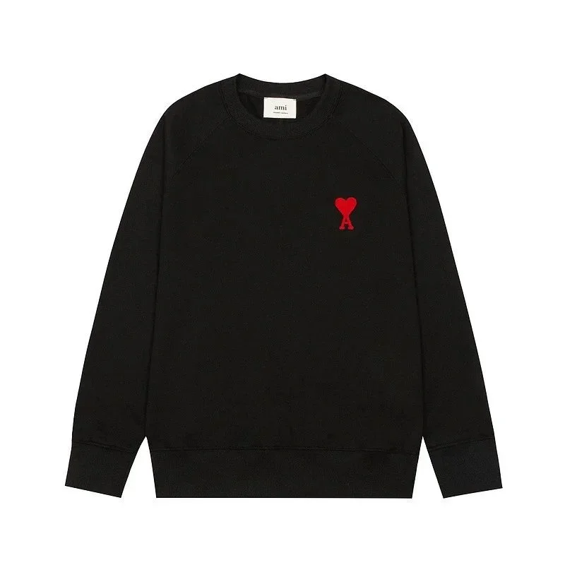 AMI Heart Logo Black Cotton Sweatshirt