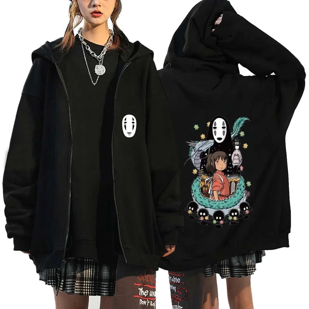 Studio Ghibli No-Face Zip-Up Hoodie Black