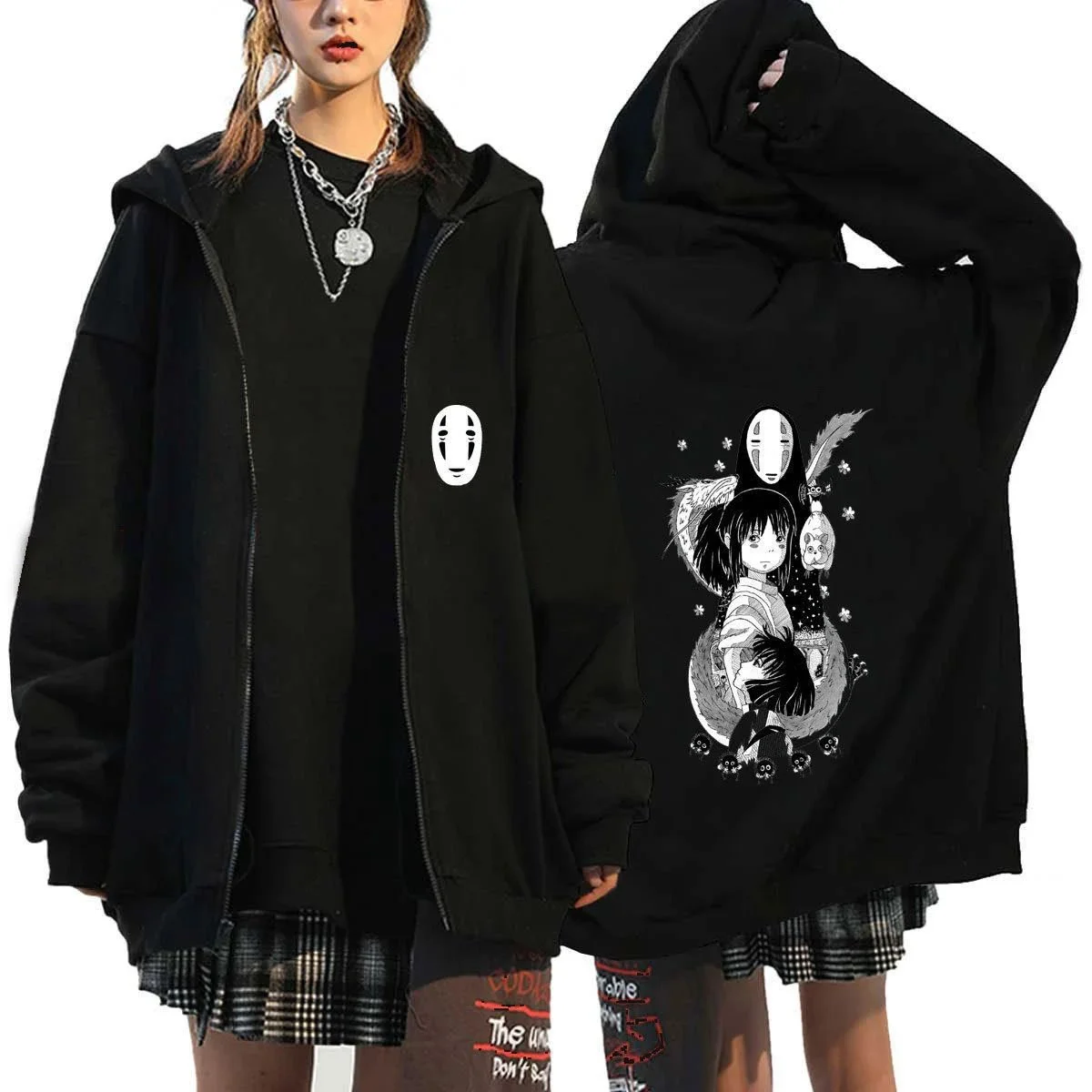 Unisex No Face & Chihiro Zip-Up Hoodie Black