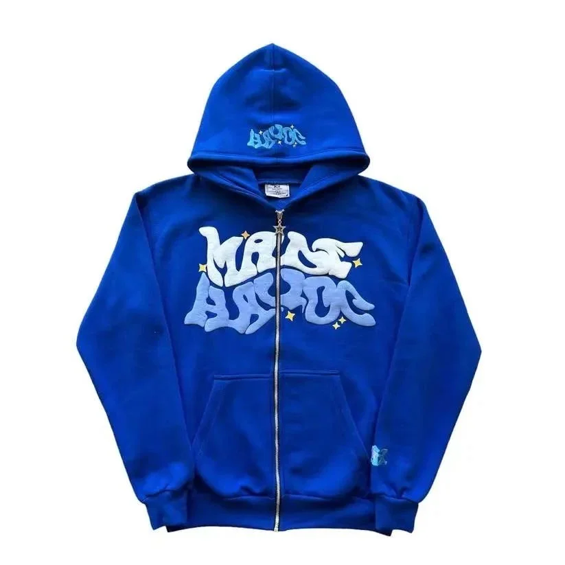 Blue 'MRACE ABDUC' Zip-Up Hoodie