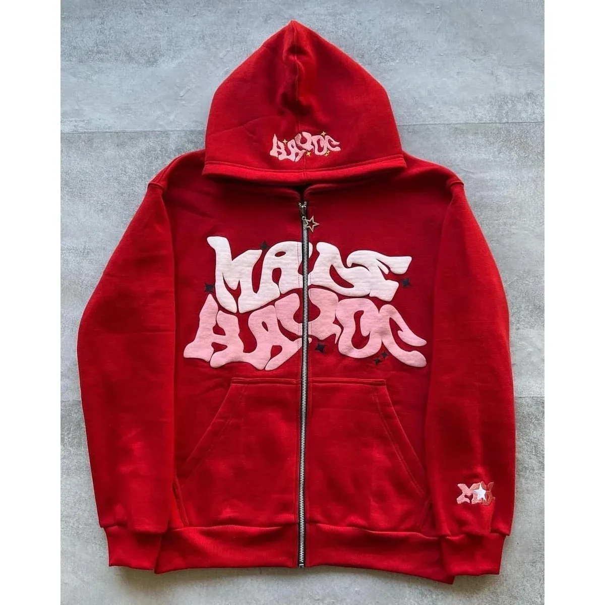 Red 'Masc Huxton' Zip-Up Hoodie
