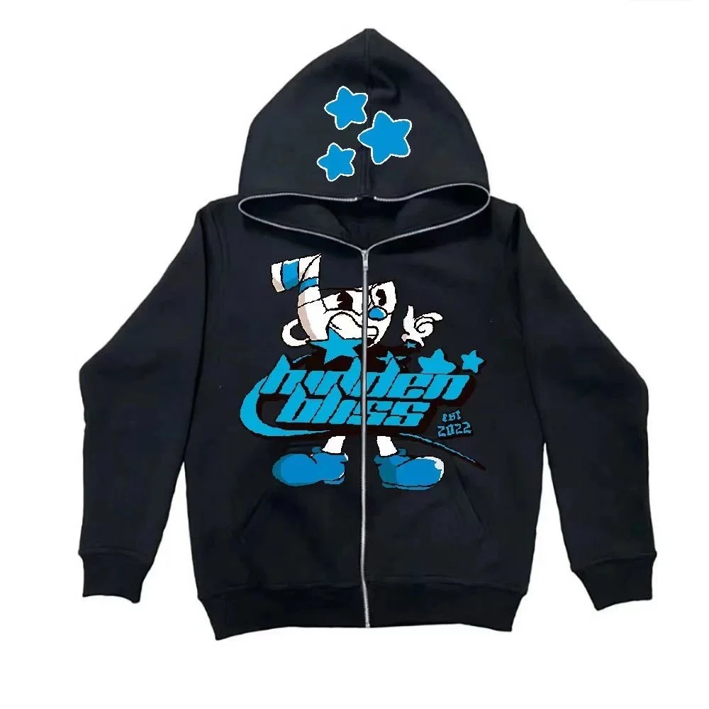 Black Hidden Bliss Zip-Up Hoodie