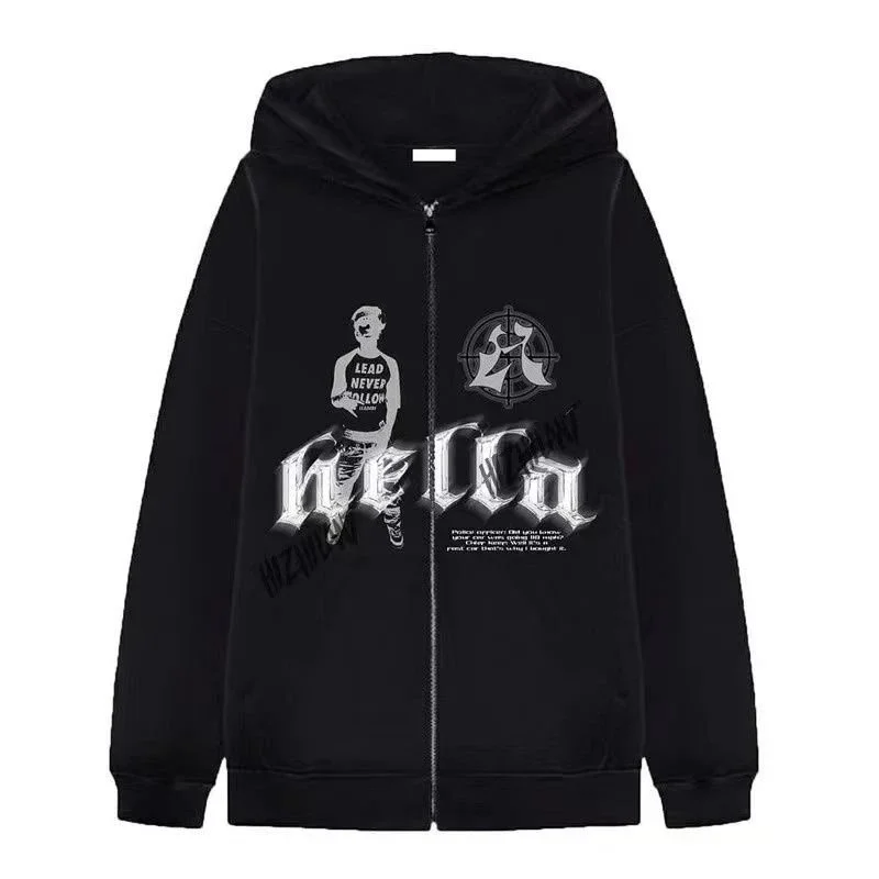 Unisex 39 Black Zip-Up Hoodie with Graphic Print