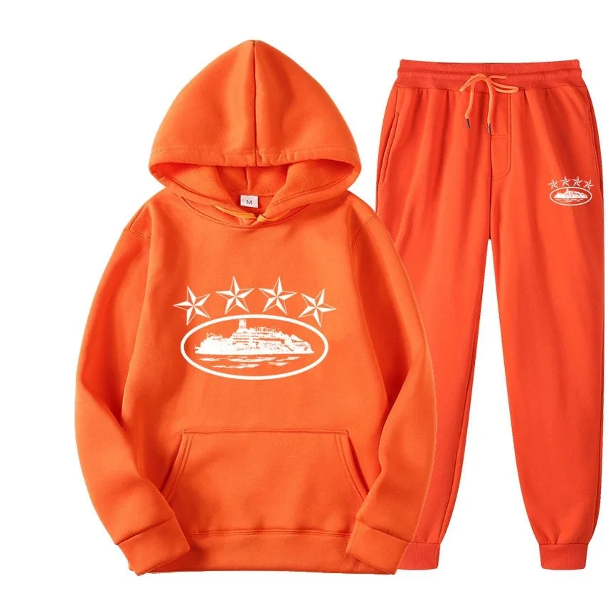 Orange White Logo Hoodie & Pants Set