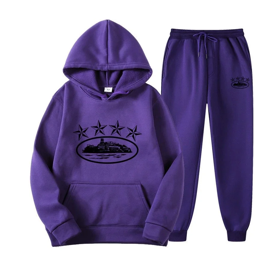 Purple Hoodie & Pants Set Casual Tracksuit