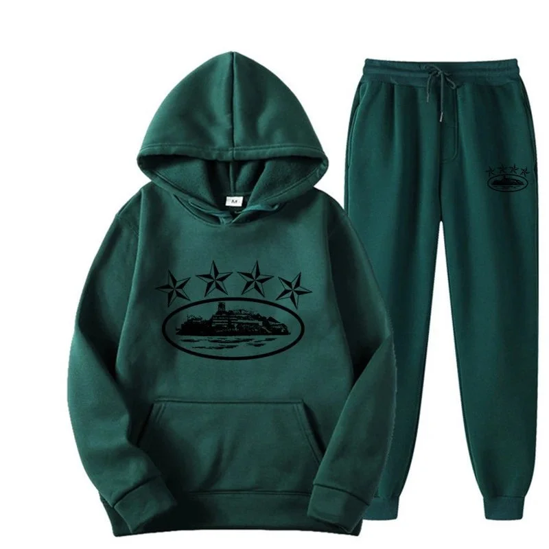 Mens Tracksuit Set in Dark Green Hoodie and Pants