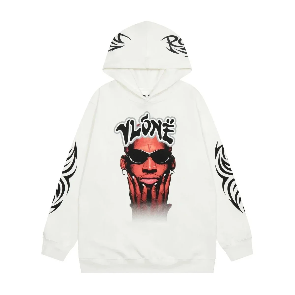 VLONE White V Logo Hoodie with Graphic Print