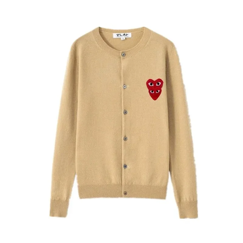 Comme des Garçons Play Beige Cardigan with Red Heart Patch
