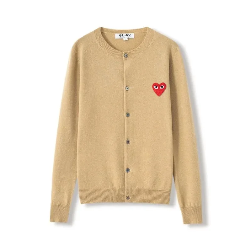 Comme des Garçons Play Beige Heart Patch Cardigan