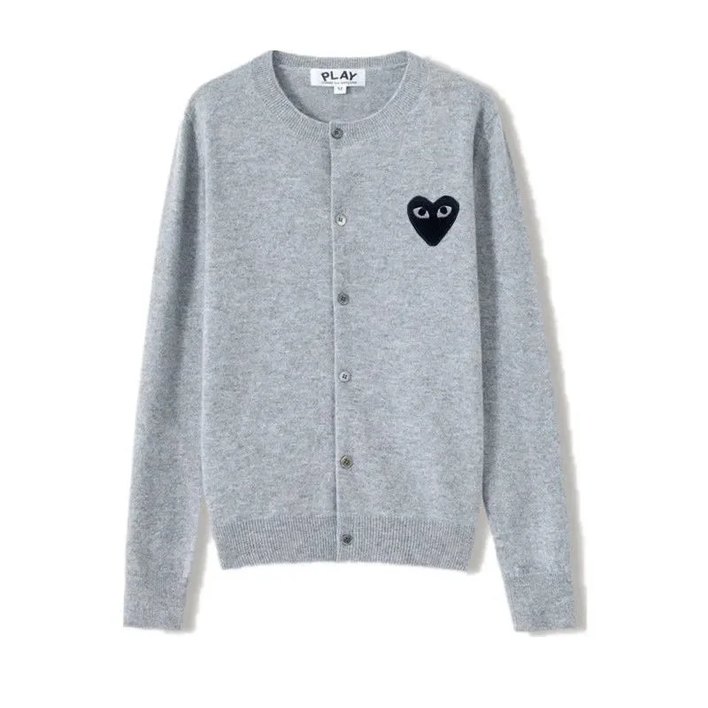 CDG PLAY DD-12 Grey Heart Knit Cardigan
