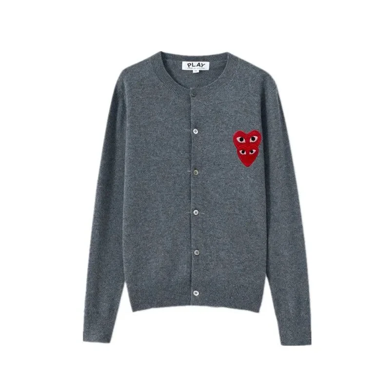 Comme des Garçons Play Grey Cardigan with Red Heart Patch