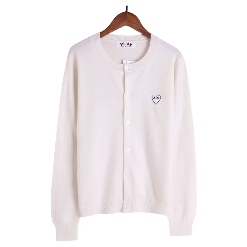 Comme des Garçons Play Cream Heart Knit Cardigan