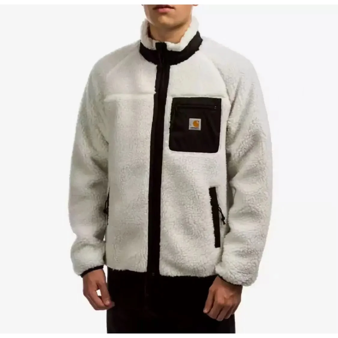Carhartt White Fleece Jacket with Black Trim