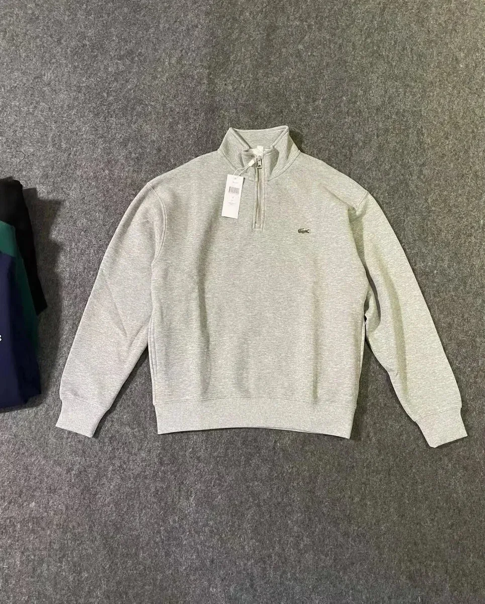 Lacoste Quarter-Zip Sweatshirt Grey Solid Top