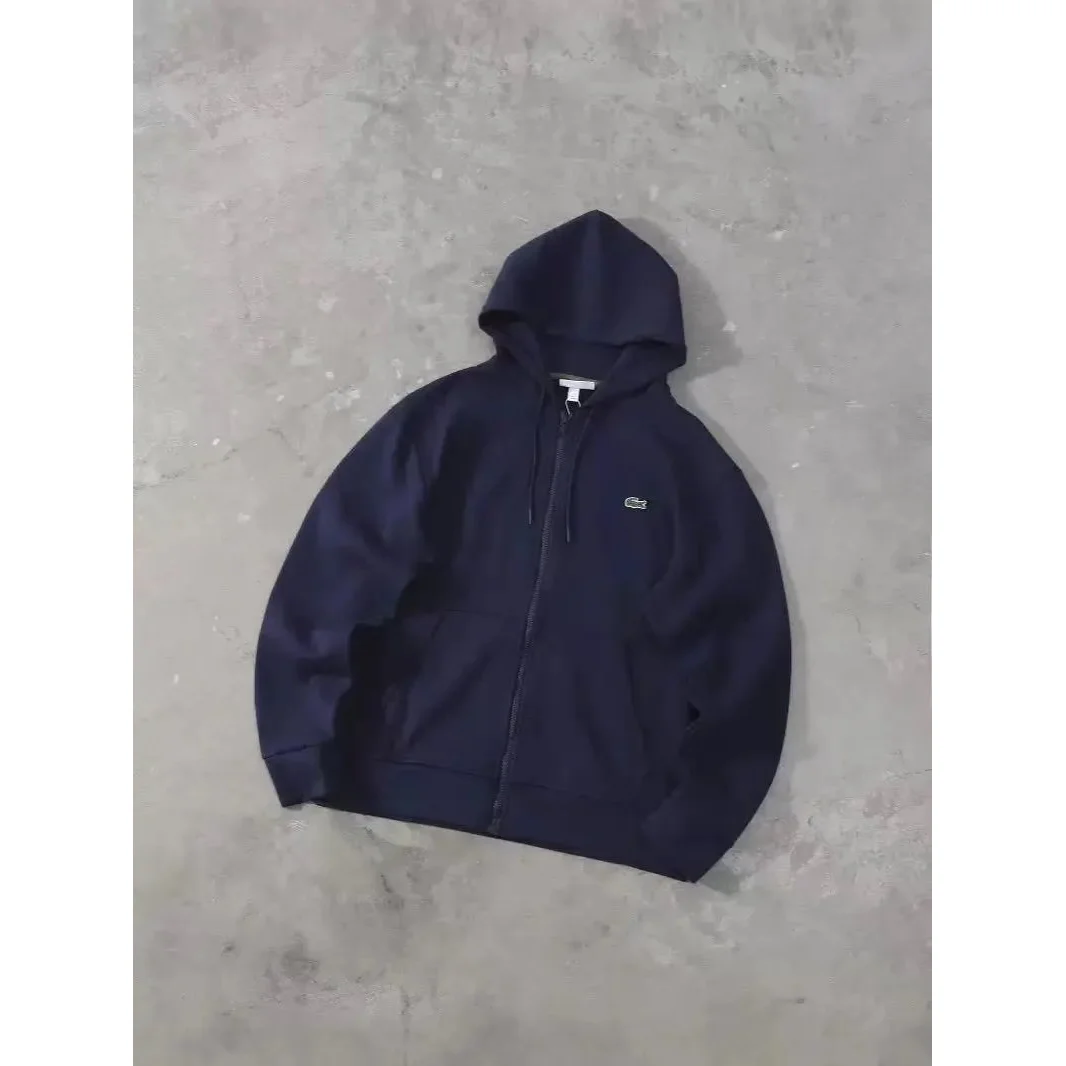 Lacoste Zip-Up Hoodie Navy Solid Hooded Sweatshirt