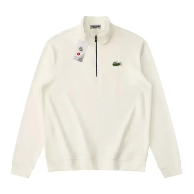 Lacoste White Crocodile Logo Quarter-Zip Sweater