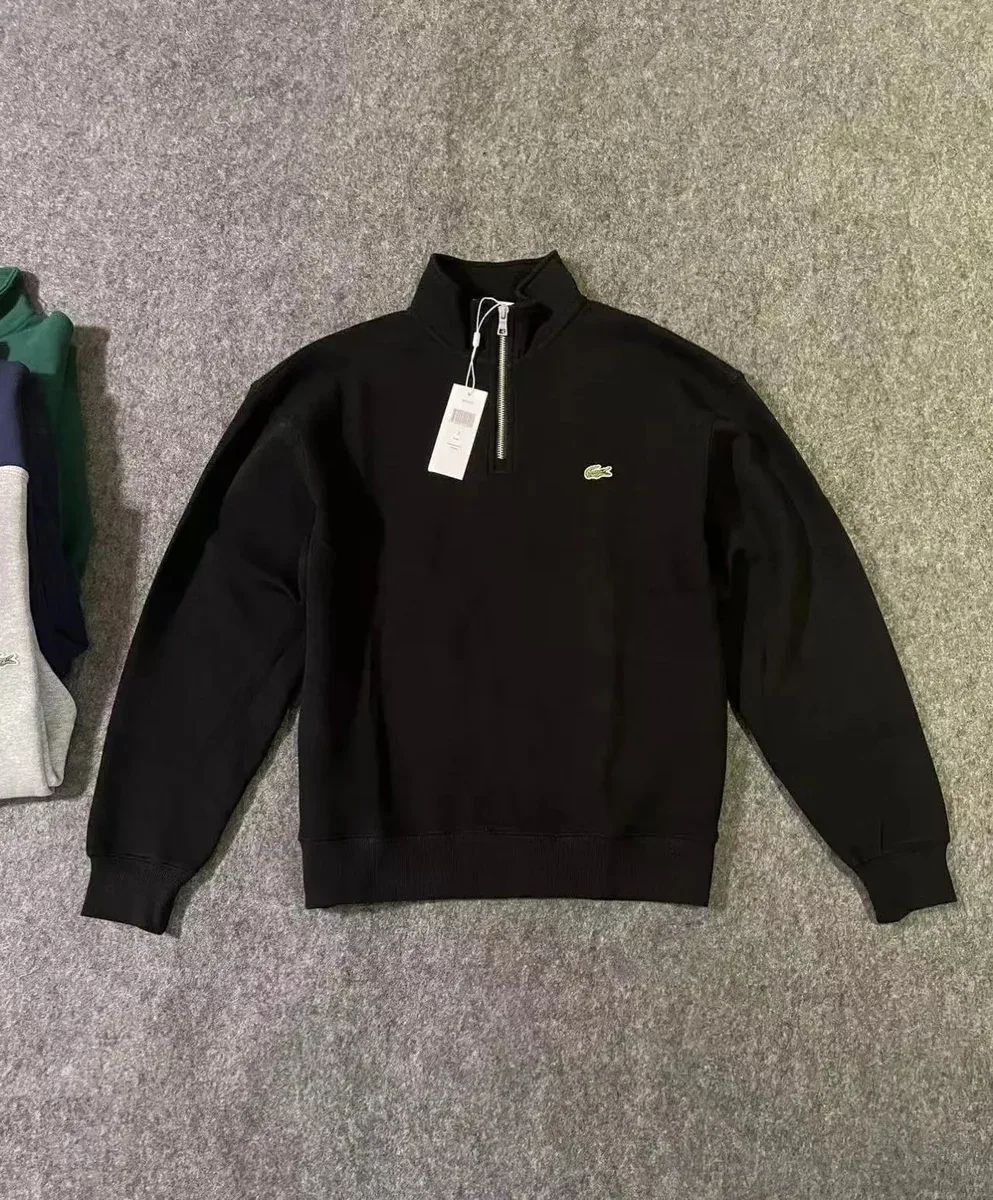 Lacoste Black Crocodile Logo Quarter-Zip Sweater