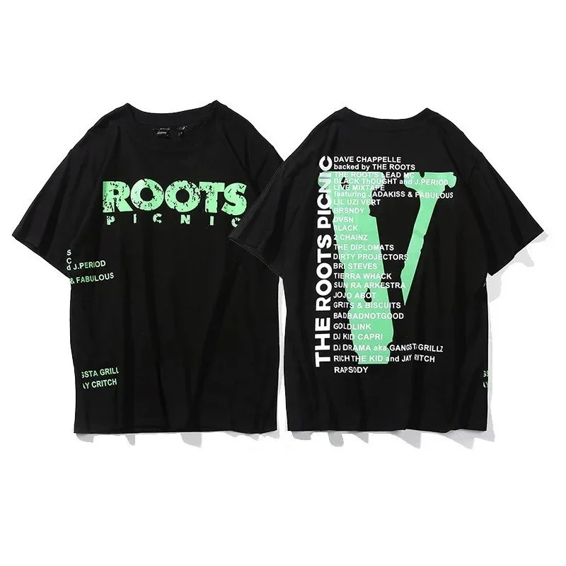 Roots Picnic Black Green Print T-Shirt