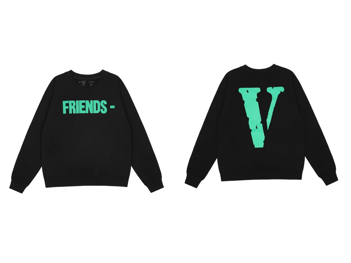 Vlone Friends V Black with Green Print Crewneck Sweatshirt