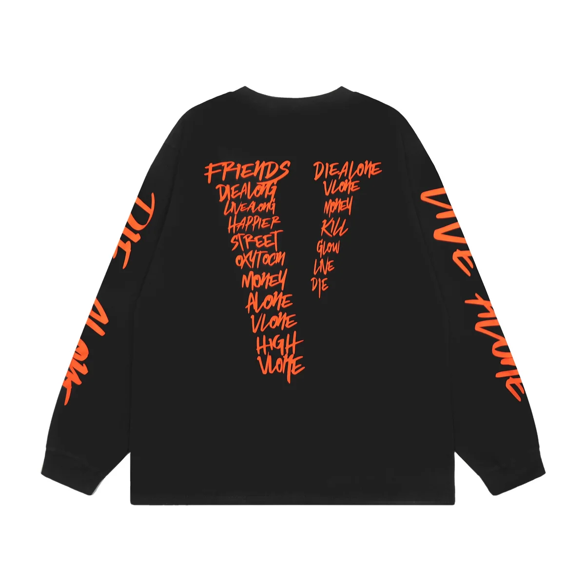 VLONE Black Orange Print Long Sleeve T-Shirt