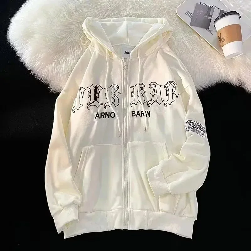 Unisex White 'MER RAP' Zip-Up Hoodie