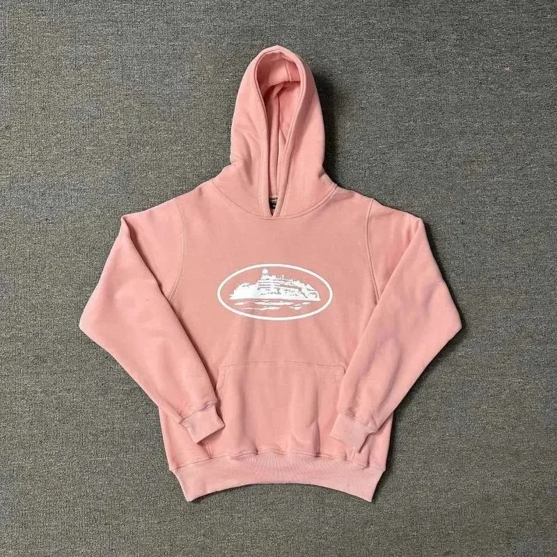 Pink Hoodie with White Oval Graphic Pullover