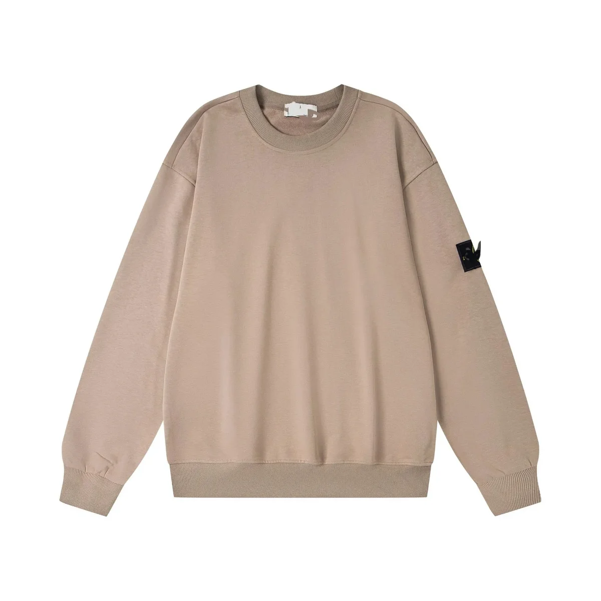 Unisex Beige Cotton Sweatshirt with Patch Detail