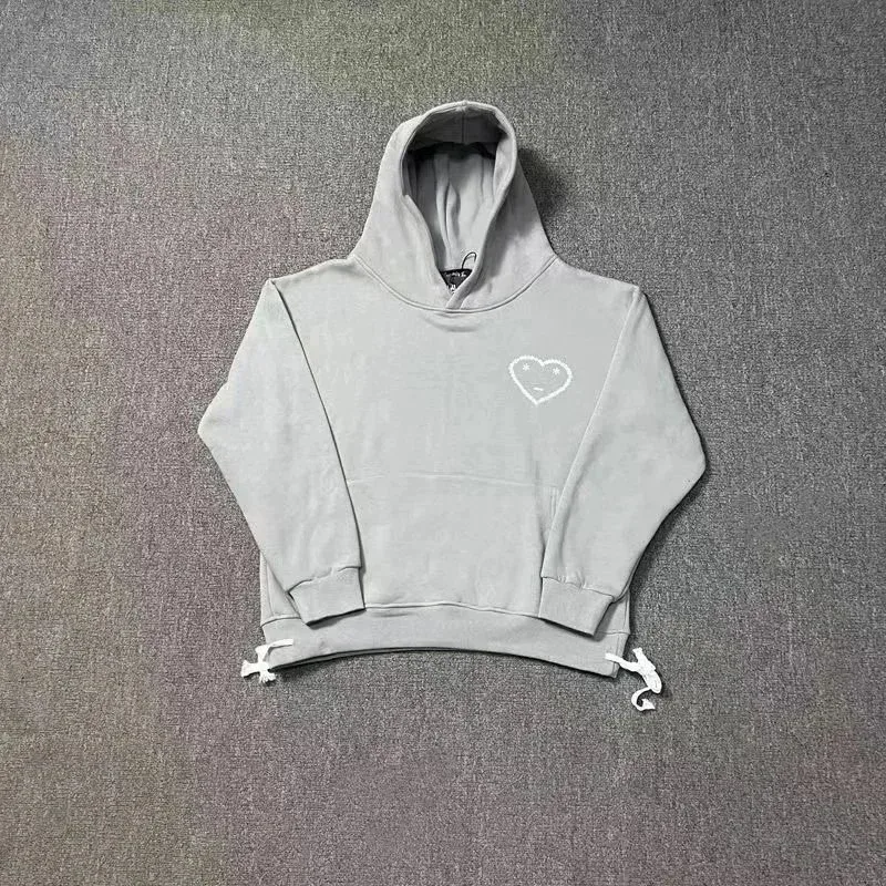 Unisex Light Grey Heart Print Hoodie