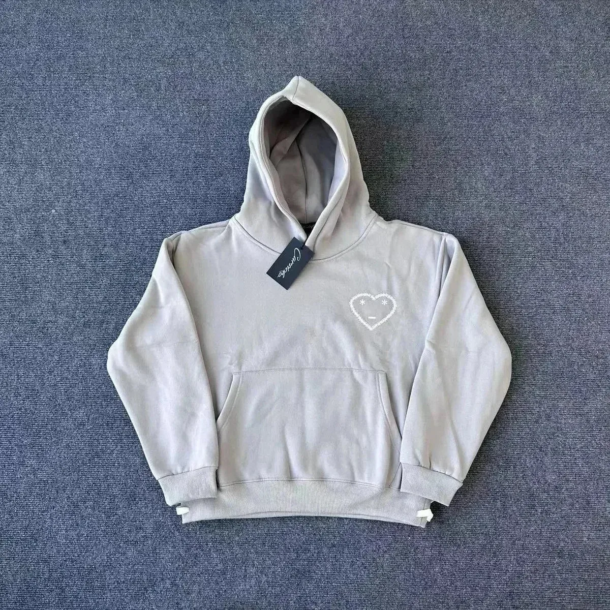 Unisex Light Grey Heart Embroidery Hoodie