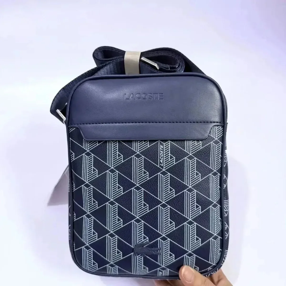 Lacoste Geometric Print Crossbody Bag Navy