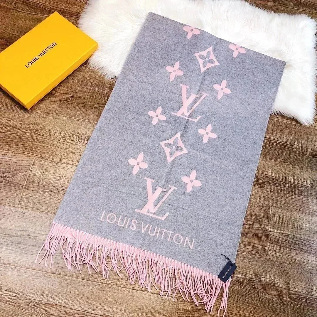 Louis Vuitton Grey & Pink Monogram Scarf