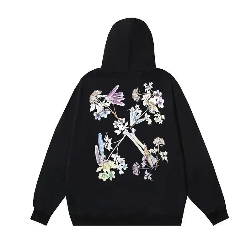 Black Floral Print Oversized Hoodie