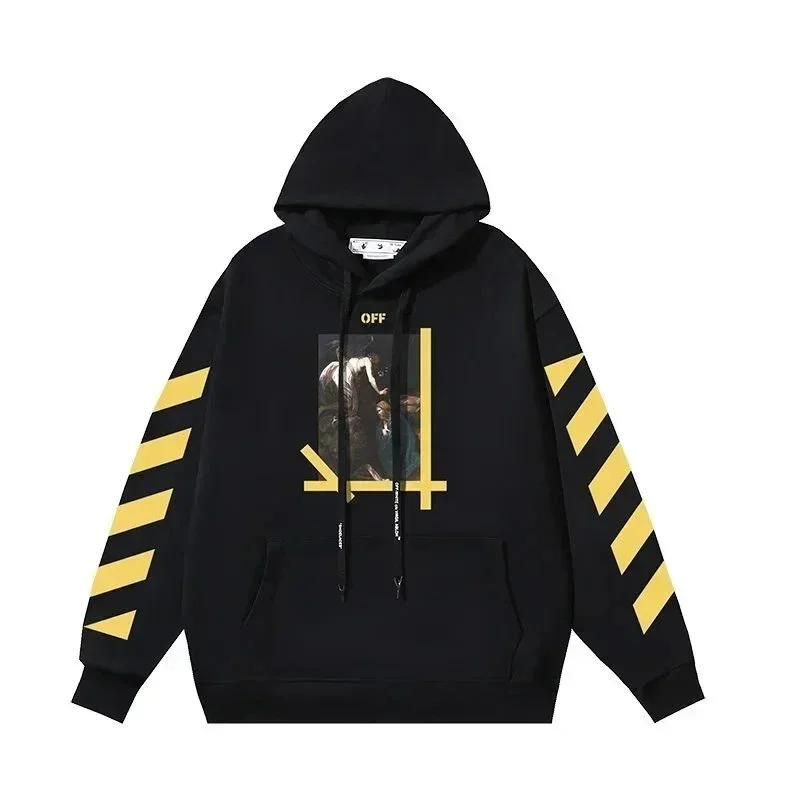 Off-White ODSY-1000 Black Hoodie with Diagonal Stripes