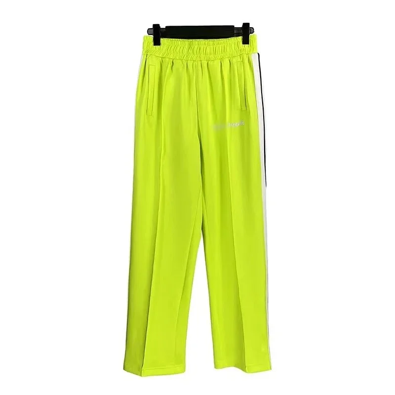 Neon Yellow Track Pants with White Side Stripes