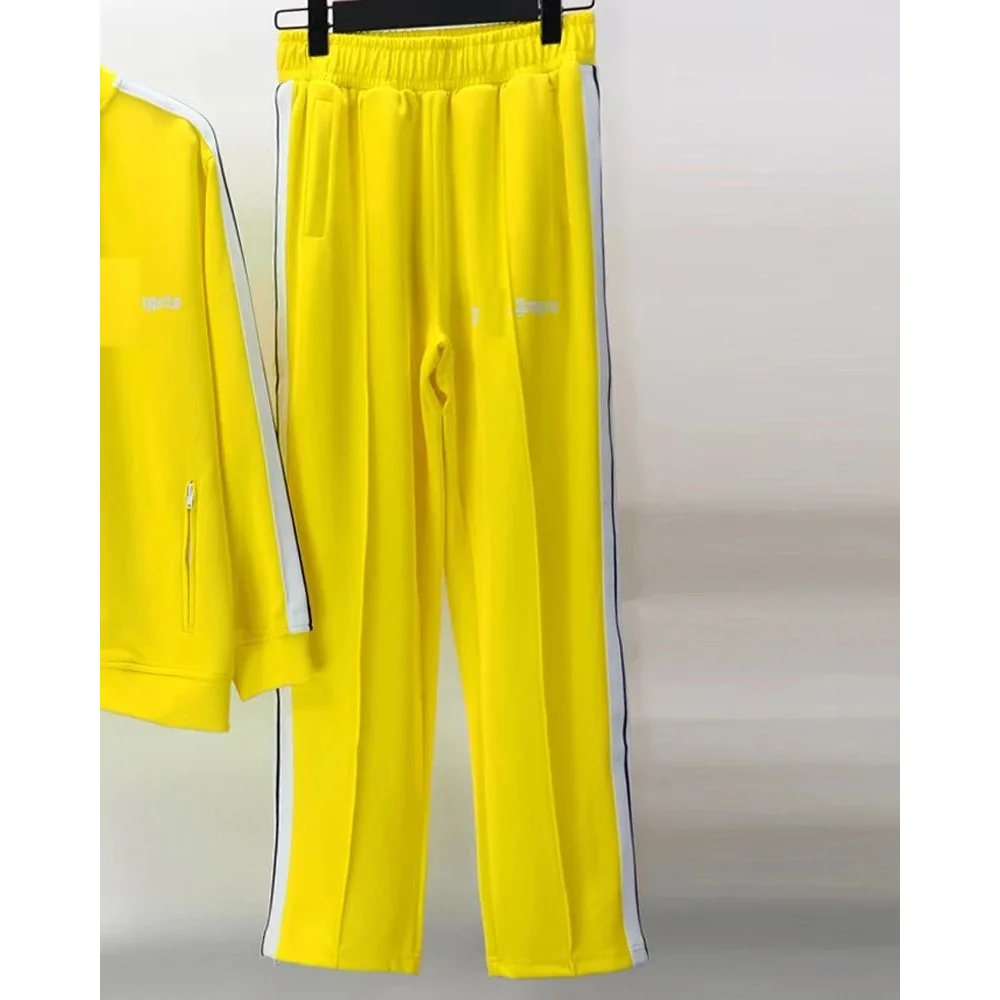 Unisex Yellow Track Pants with White Stripes