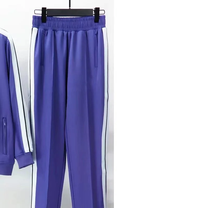Purple Track Pants with White Stripes Bottoms